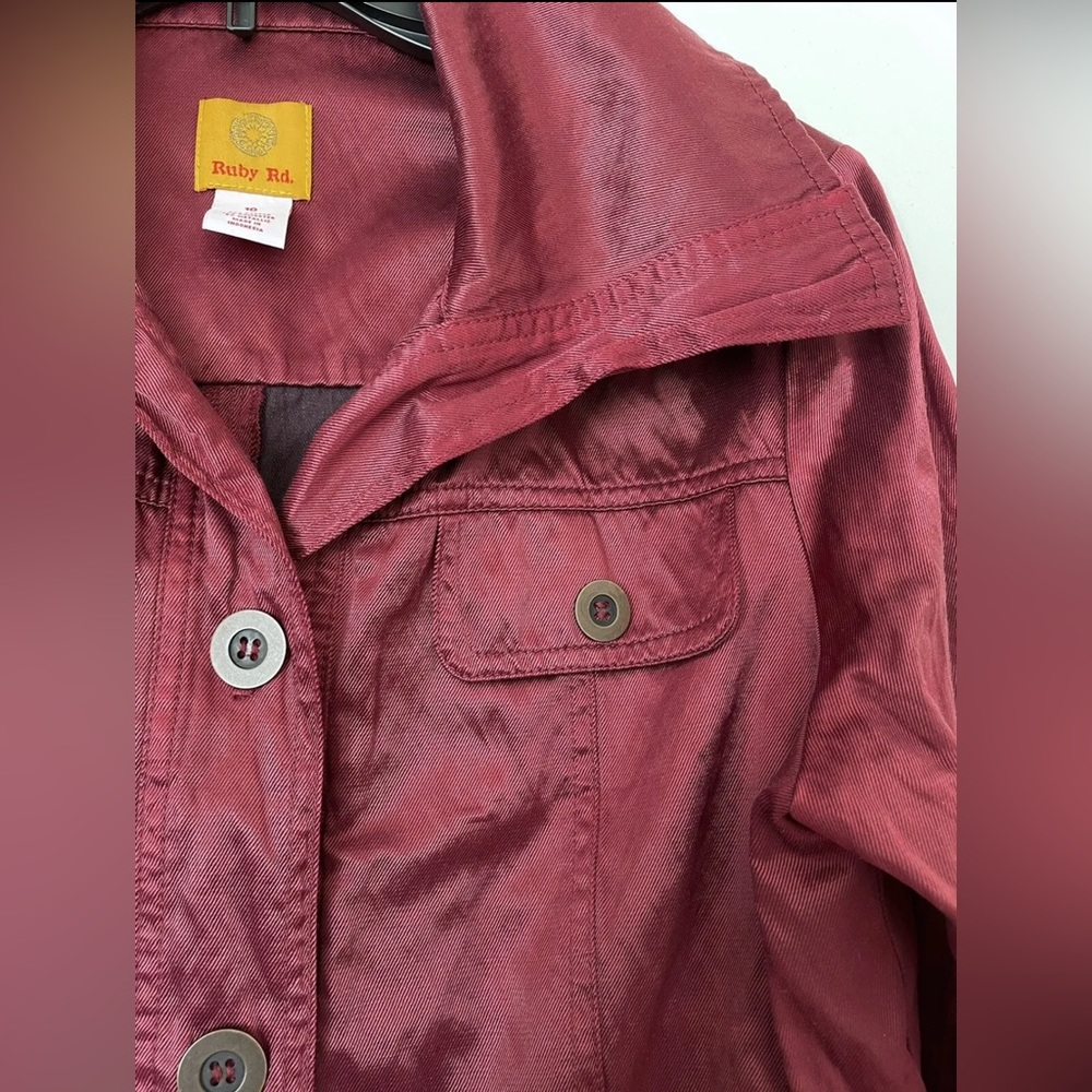 Ruby Rd Metallic Nwot Cranberry Red Button Front … - image 4
